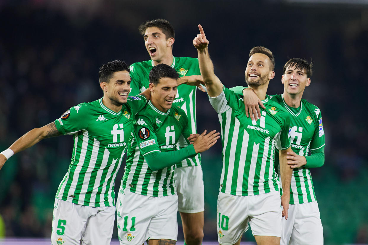 SEVILLA, SPAIN - NOVEMBER 25: Sergio Canales of Real Betis celebrates a goal during the UEFA Europa League, Group G, football match played between Real Betis and Ferencvaros TC at Benito Villamarin stadium on November 25, 2021, in Sevilla, Spain. (Photo By Joaquin Corchero/Europa Press via Getty Images)