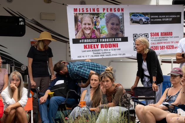 Lindsey Rodni-Nieman (Rodni's mother, center) listens to law enforcement during a news conference on Aug. 9 in Truckee. (Photo: via Associated Press)