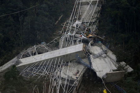 View of a bridge under construction that collapsed leaving dead and injured workers in Chirajara near Bogota, Colombia January 15, 2018. REUTERS/Jaime Saldarriaga