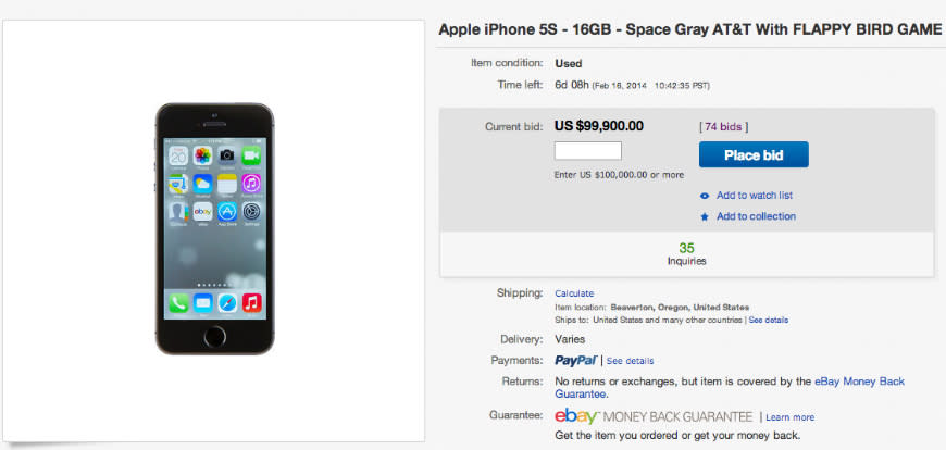 Flappy Bird iPhone on eBay