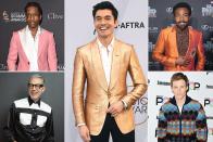 Though 2019 was a banner year for guys letting their fashion flag fly on the red carpet, readers thought Henry Golding was a tailored cut above fellow fashionistos (clockwise from top left) A$AP Rocky, Donald Glover, Eddie Redmayne and Jeff Goldblum.