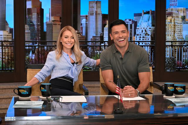 <p>DISNEY/Lorenzo Bevilaqua</p> Kelly Ripa and Mark Consuelos co-host "Live with Kelly and Mark"