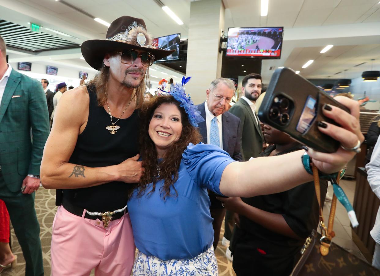 Kid Rock took a selfie with a fan on the Turf Club during the Kentucky Derby in Louisville, Ky. on May. 4 2024.