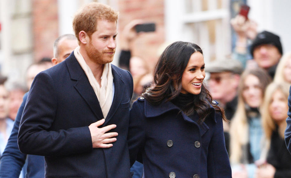 Prince Harry and Meghan Markle arrived in Nottingham for their first official work outing [Photo: Rex]