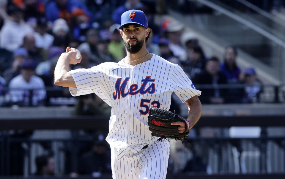 NEW YORK, NEW YORK - MARCH 29: (New York Daily's Out) Jorge Lopez #52 of the New York Mets against the Milwaukee Brewers at Citi Field on March 29, 2024 in New York City.  The Brewers beat the Mets 3-1.  (Photo: Jim McKissock/Getty Images)