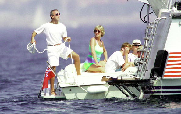 <div class="inline-image__caption"><p>Diana, Princess of Wales and son HRH Prince William are seen holidaying with Dodi Al Fayed (not pictured) in St Tropez in the summer of 1997.</p></div> <div class="inline-image__credit">Michel Dufour/WireImage</div>
