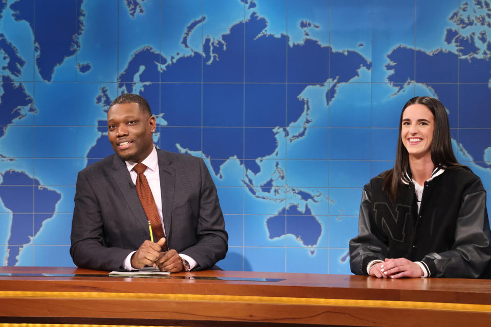 Michael Che and Caitlin Clark on "SNL"