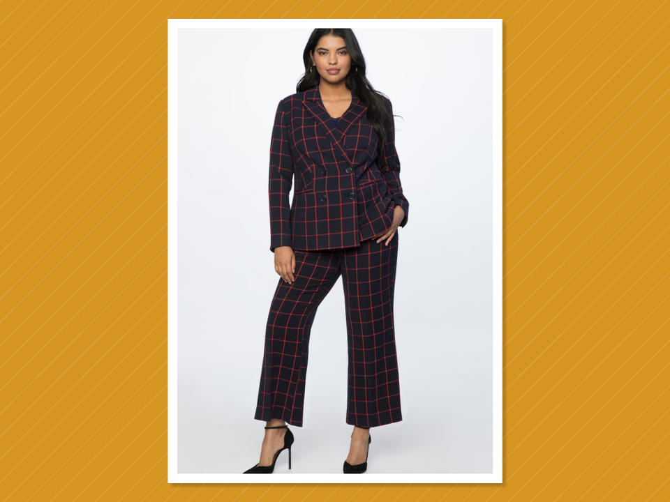 Eloquii Double-Breasted Windowpane Blazer and Kick Flare Trousers