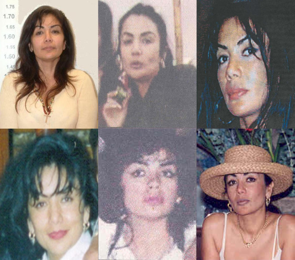 Sandra Ávila el día que la arrestaron en el 2007 junto a otras imágenes de ella a través de los años. REUTERS/PGR/Handout