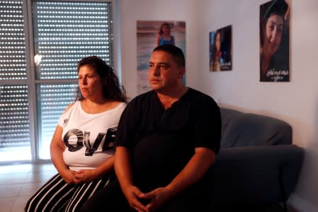 Shir and Herzl Hajaj, whose daughter was killed in a 2017 Palestinian truck ramming attack in Jerusalem, during an interview with Reuters in their home in the Israeli settlement of Maale Adumim, in the occupied West Bank