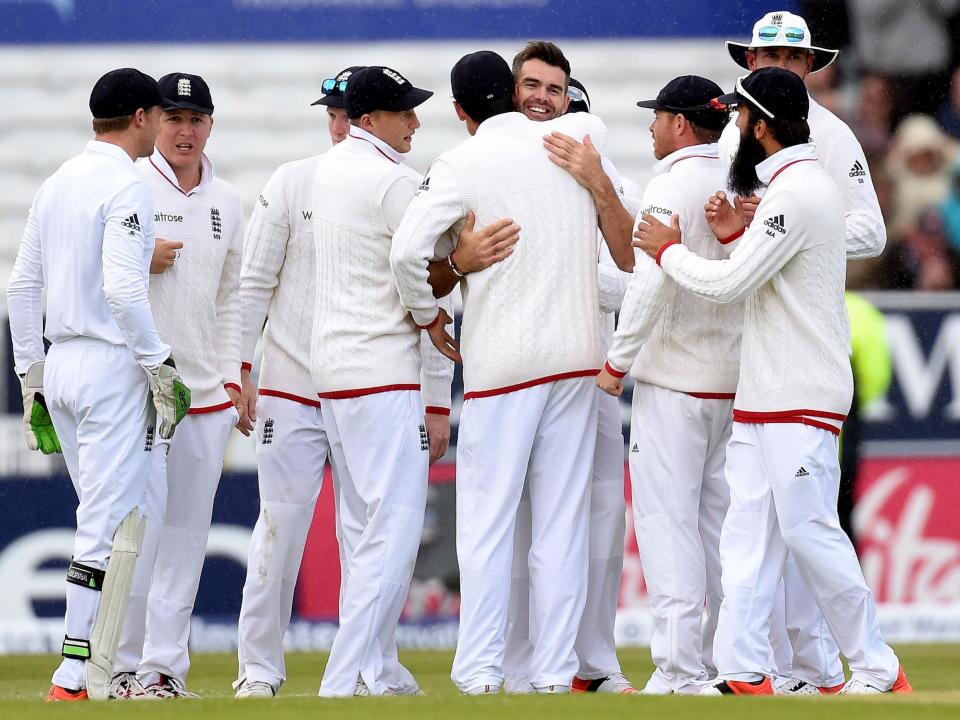 England's James Anderson celebrates: PA