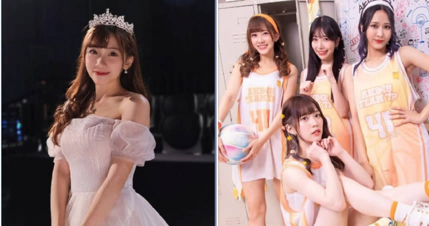 來台加入女團AKB48 Team TP發展5年的冼迪琦（右圖後排左），日前穿白紗（左圖）宣告從女團畢業。（圖／取自冼迪琦IG）