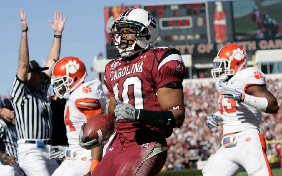 From Nov. 28, 2009: South Carolina’s Brian Maddox trots into the endzone against Clemson.