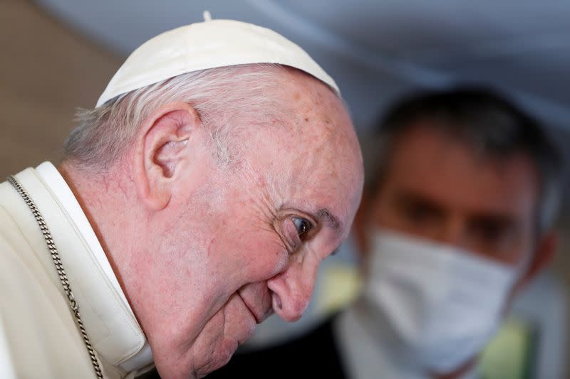 Pope Francis gives news conference aboard papal plane after visiting Iraq