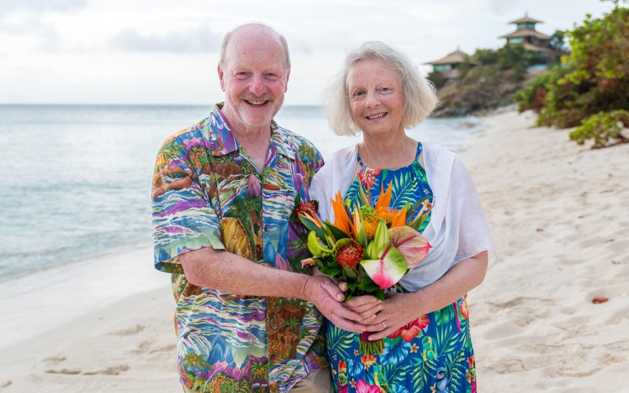 Mr and Mrs Bates on Turtle Beach, Necker Island