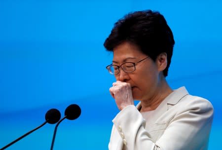 FILE PHOTO: Hong Kong Chief Executive Carrie Lam attends a news conference in Hong Kong