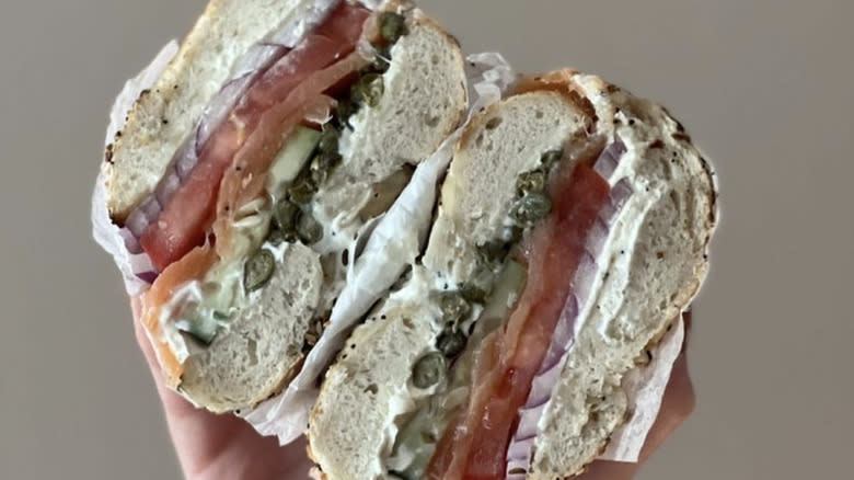 handheld bagel sandwich