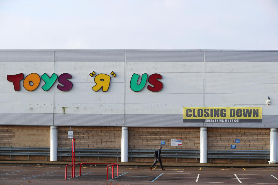 Closing down signs are seen outside the Toys R Us store in Coventry, Britain, March 13, 2018. REUTERS/Hannah McKay