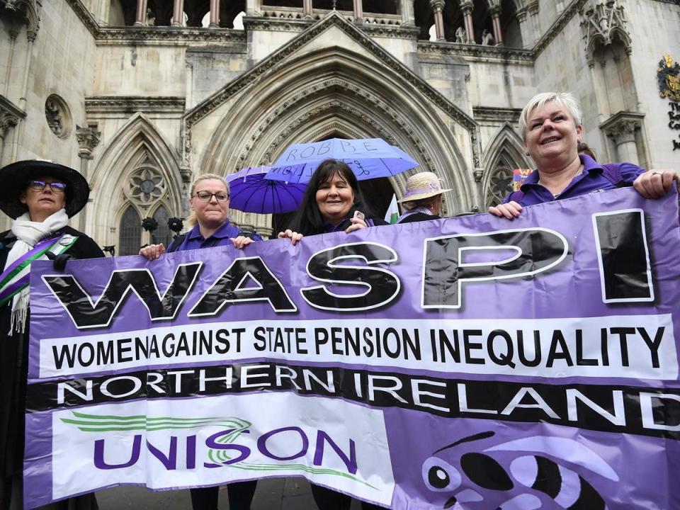 Waspi campaigners outside the Royal Courts of Justice in London, 2020 (PA)
