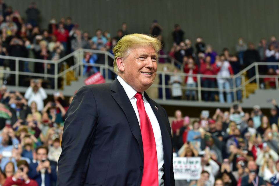 President Trump visited the Mississippi gulf coast for the 'MAGA Christmas' rally in Biloxi the day before the U.S. Senate race runoff between Sen. Cindy Hyde-Smith and democratic candidate Mike Espy. Monday, Nov. 26, 2018.