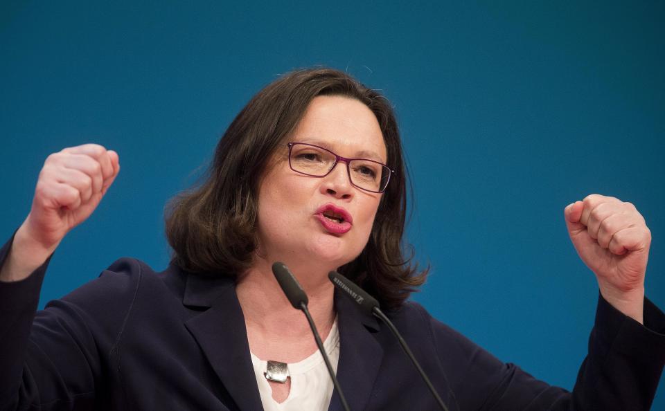 SPD-Chefin Andrea Nahles ist mit der Beförderung von Maaßen unzufrieden. (Bild: AP Photo/Michael Probst)