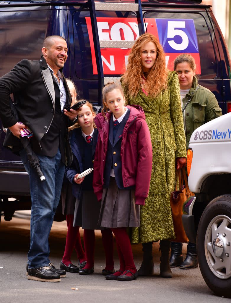 Nicole Kidman with daughters Sunday and Faith filming "The Undoing"