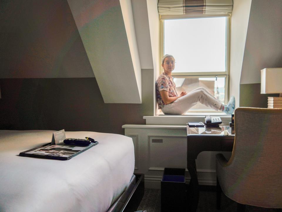 The author perched in her room at the Fairmont Chateau Frontac.