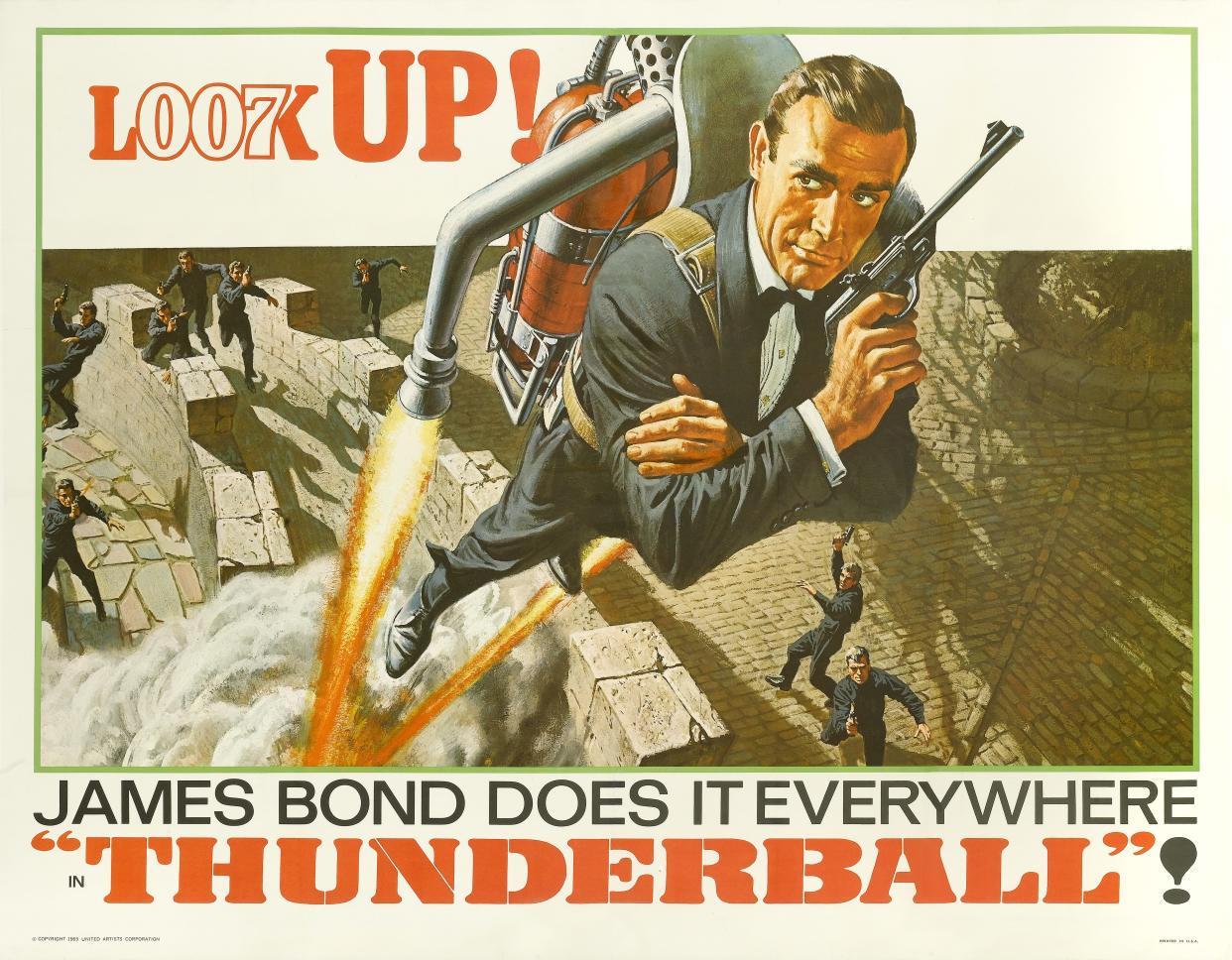 A poster for Terence Young's 1965 action film 'Thunderball' starring Sean Connery. (Photo by Movie Poster Image Art/Getty Images)