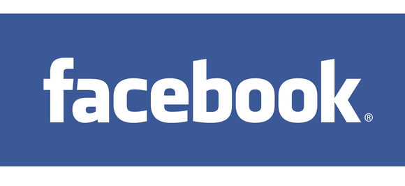 Facebook logo in blue and white.