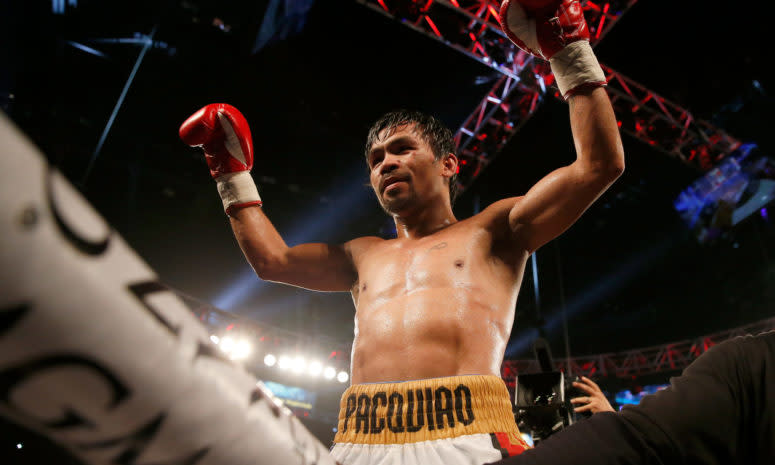 Manny Pacquiao celebrating after a fight.
