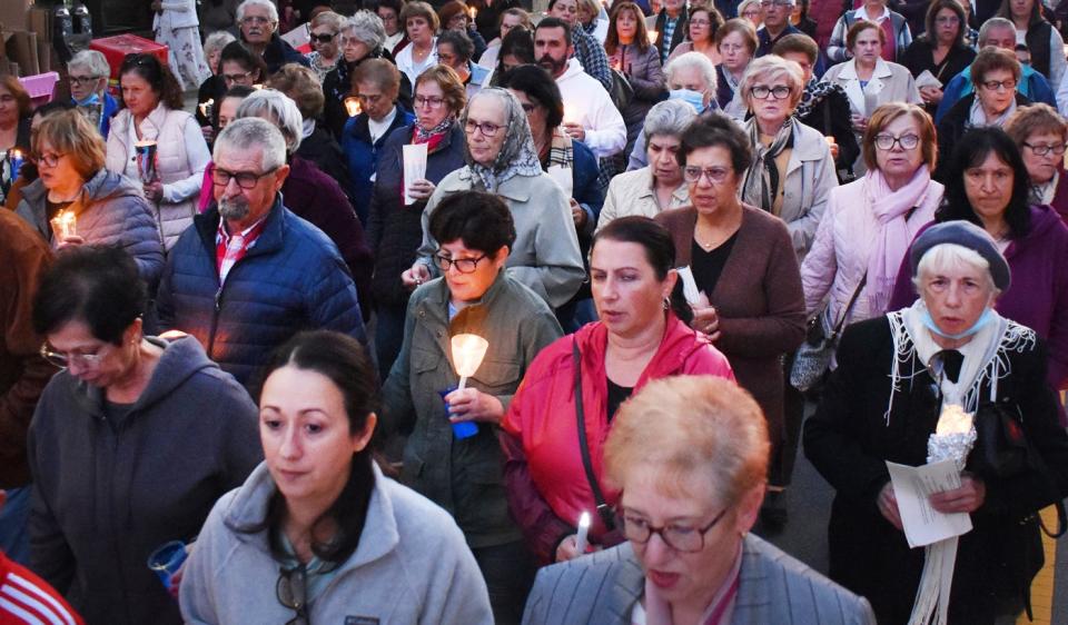 Members of the Fall River Diocese joined Bishop Edgar M. da Cunha in the annual Procession and Mass for Peace on Monday, Oct. 10, 2022. Here, the procession makes its way down South Main Street.