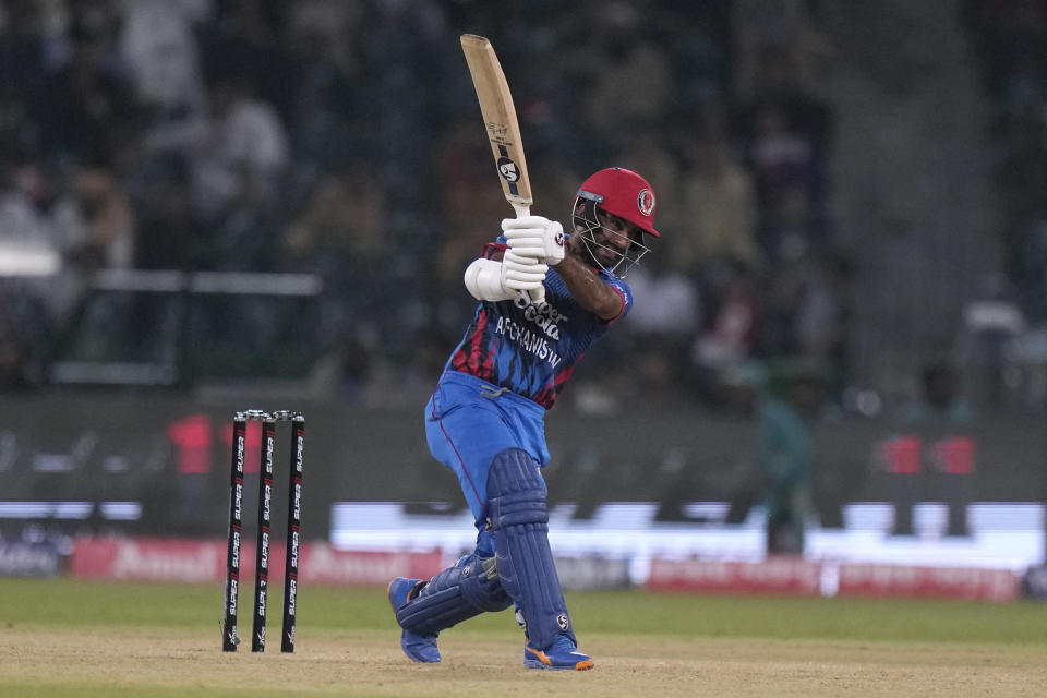 Afghanistan's Hashmatullah Shahidi bats during the Asia Cup cricket match between Bangladesh and Afghanistan in Lahore, Pakistan, Sunday, Sept. 3, 2023. (AP Photo/K.M. Chaudary)