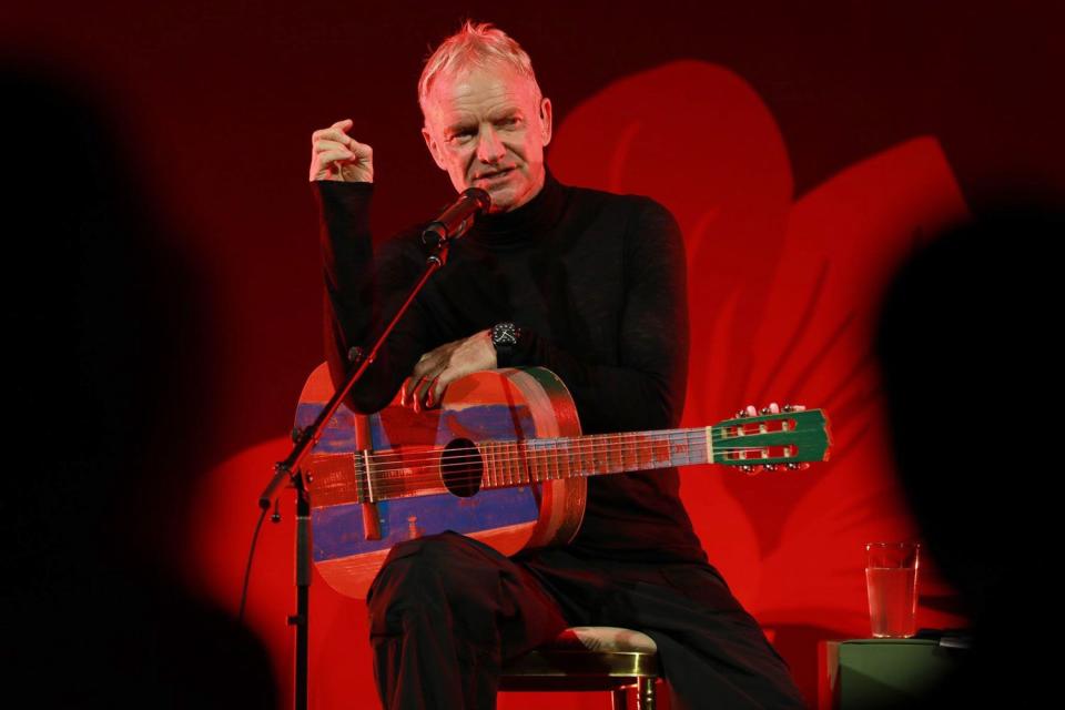 <p>Colby Tallia/amfAR/Getty</p> Sting performs in Palm Beach, Florida on March 2, 2024