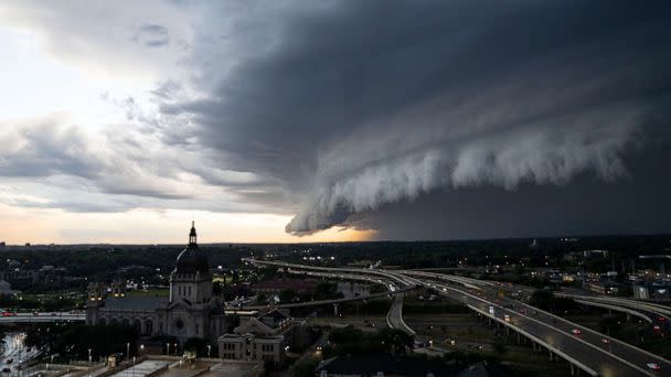 PHOTO: Storm clouds roll in over the Basilica of Saint Mary in Minneapolis, July 12, 2022. (Alex Kormann/Star Tribune via AP)