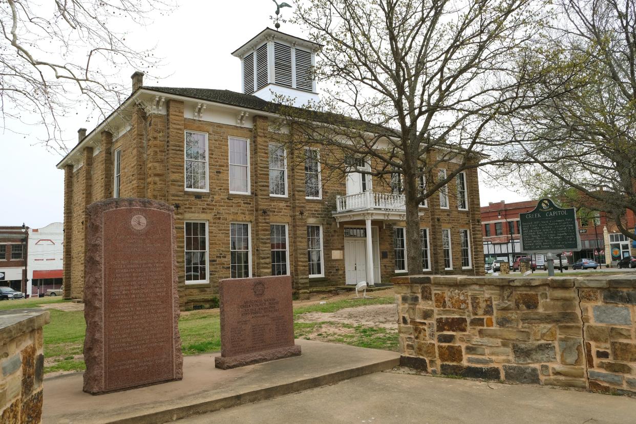 The Creek National Council House was built in 1878 and still stands today in the center of downtown Okmulgee.