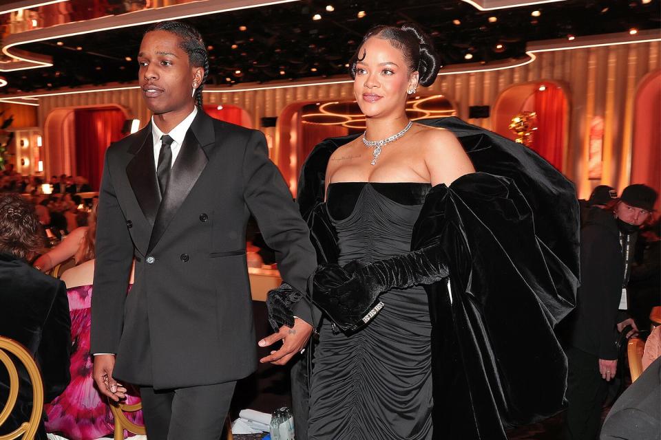 Rihanna and A$AP Rocky attend the 80th Annual Golden Globe Awards held at the Beverly Hilton Hotel on January 10, 2023 in Beverly Hills, California.