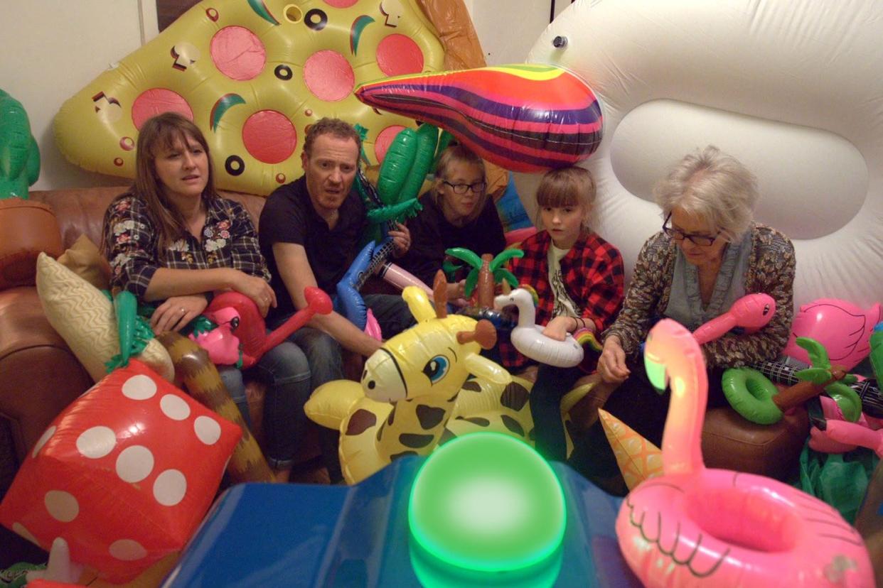 Keeping afloat: The Marchant family display their collection of inflatables: BBC / Avalon