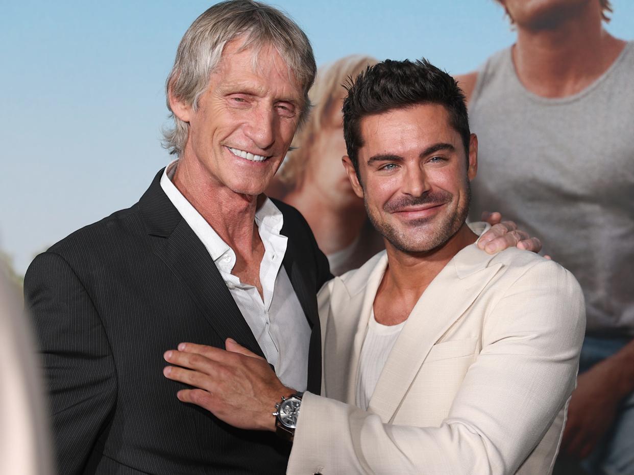 Kevin Von Erich and Zac Efron on the red carpet during "The Iron Claw" premiere on November 8, 2023 in Dallas, Texas.