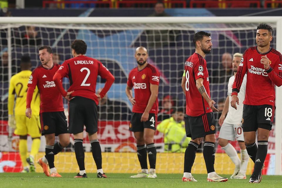 Casemiro was sent off against Galatasaray and is suspended on Tuesday night (Manchester United via Getty Images)