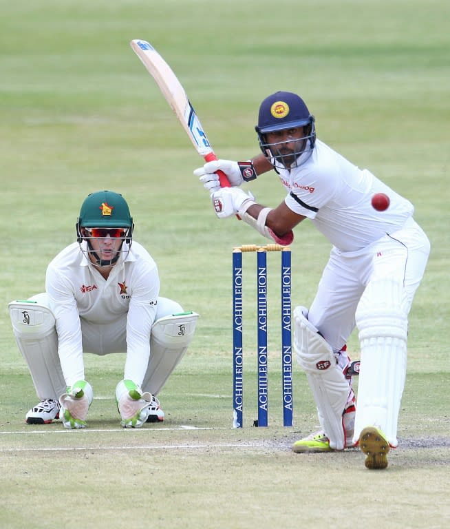 Sri Lanka's Dhananjaya de Silva bats during the second day of the second Test against Zimbabwe in Harare on November 7, 2016