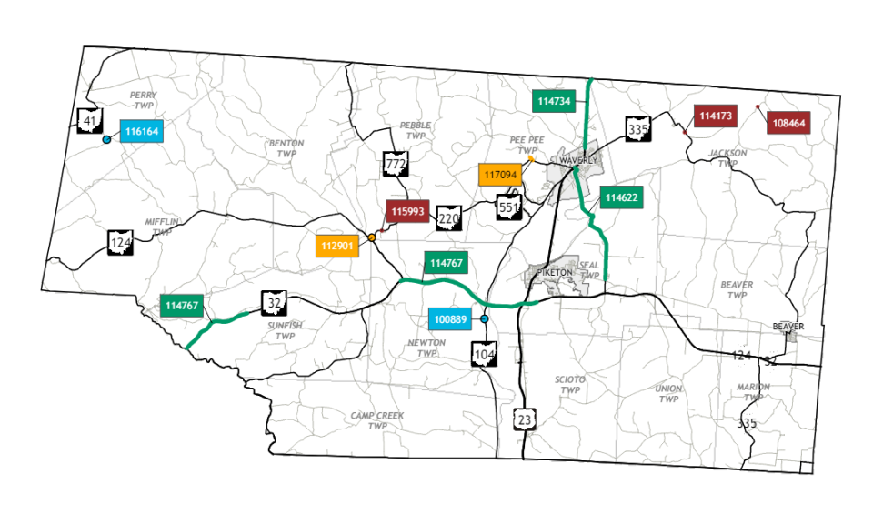 A map of Pike County shows ODOT projects taking place this year.