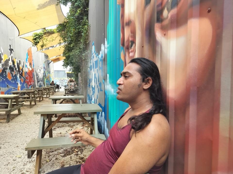 Hari Vasudevan, a 33-year-old musician in a band called the Green Knights, enjoys hanging out in the St. Elmo Arts District.