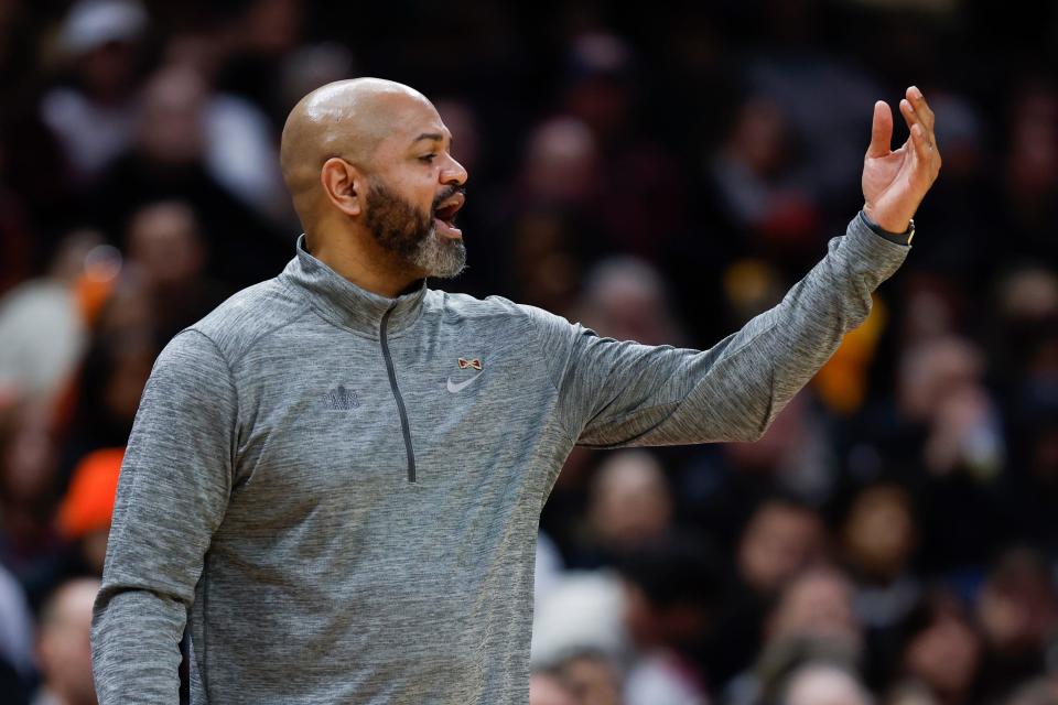 Cleveland Cavaliers coach J.B. Bickerstaff yells to his team during the second half against the Los Angeles Clippers on Sunday.