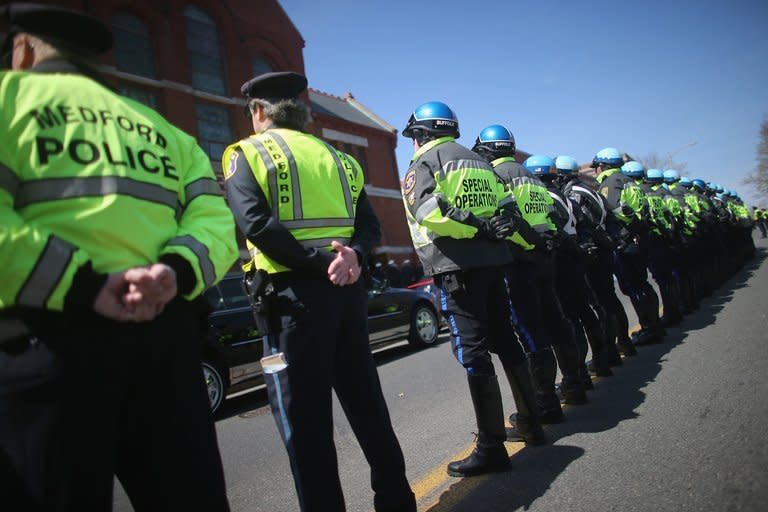 The funeral procession for 29-year-old Krystle Campbell, who was one of three people killed in the Boston Marathon bombings, on April 22, 2013 in Medford, Massachusetts