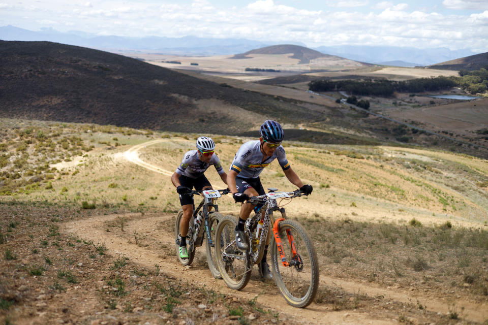 Samuele Porro and Vincenzo Nibili during the Prologue of the 2023 Absa Cape Epic Mountain Bike stage race held at Meerendal Wine Estate, Durbanville, Cape Town, South Africa on the 19th March 2023. Photo by Nick Muzik/Cape Epic
PLEASE ENSURE THE APPROPRIATE CREDIT IS GIVEN TO THE PHOTOGRAPHER AND ABSA CAPE EPIC