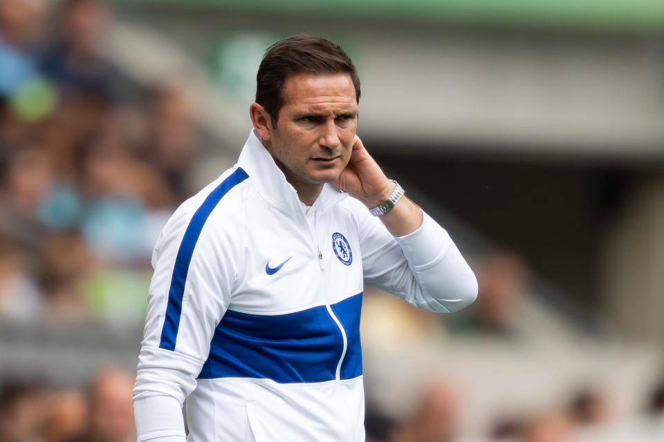 MOENCHENGLADBACH, GERMANY - AUGUST 03: Head coach Frank Lampard of FC Chelsea looks on during the pre-season friendly match between Borussia Moenchengladbach and FC Chelsea at Borussia-Park on August 3, 2019 in Moenchengladbach, Germany. (Photo by TF-Images/Getty Images)