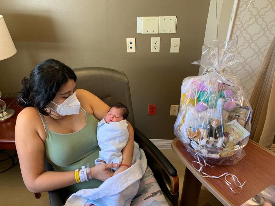 Elia Funez’s baby is the first baby born in the new year at North Shore Medical Center near Miami Shores. Her baby was born at 2:22 a.m. Friday and weighs 6 pounds and 13 ounces.
