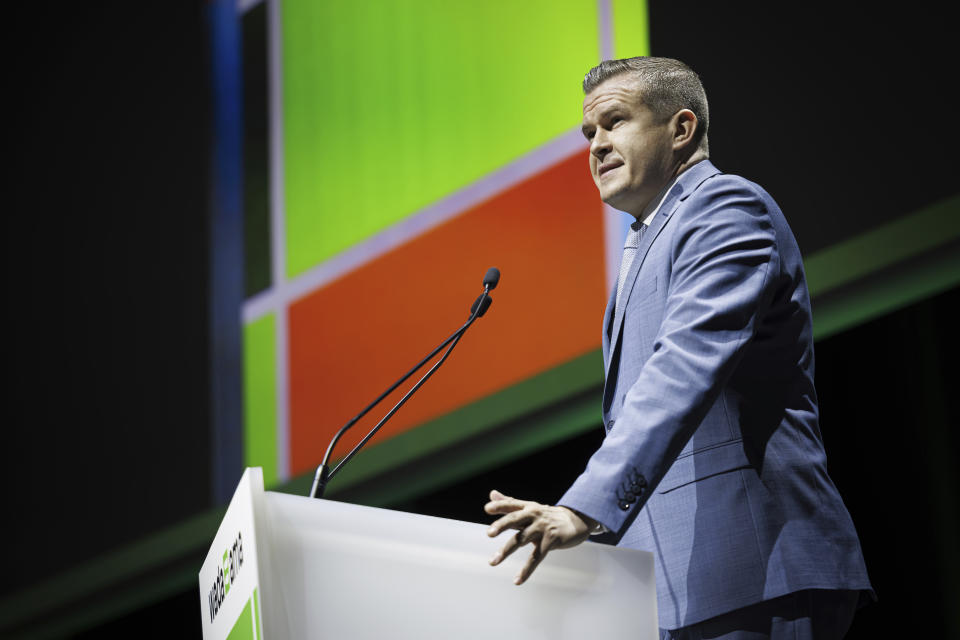 Director General of World Anti-Doping Agency (WADA) Olivier Niggli from Switzerland speaks during the opening of the WADA Symposium for Anti-Doping Organizations at the SwissTech Convention Center in Lausanne, Switzerland, Tuesday, March 12, 2024. (Valentin Flauraud/Keystone via AP)