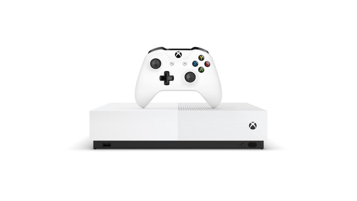 Kein Schlitz für DVD und Blu-ray, ansonsten alles wie bisher: Microsofts Spielkonsole Xbox One S All-Digital-Edition kommt Anfang Mai in den Handel. Foto: Microsoft