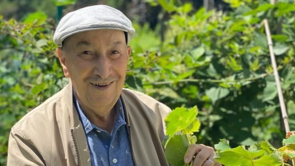 Mohammad Zarqa proudly shows off his grape vines at his home garden in New Jersey. - Courtesy Jenan Matari